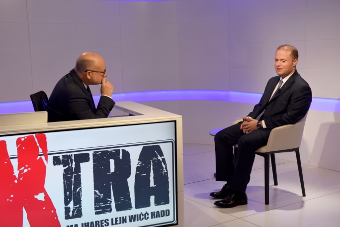 Saviour Balzan (left) interviewing Joseph Muscat
